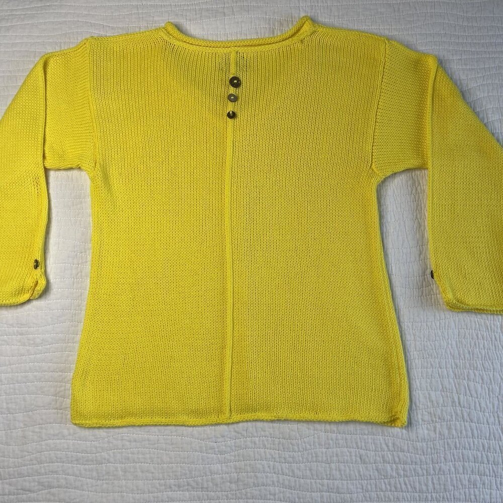 PURE KNITS Pullover Sweater Womens Size XS-S Yellow Buttons V Neck Long Sleeve - Picture 3 of 8